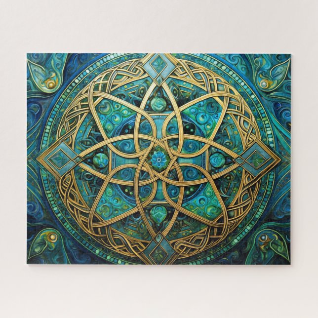 Celtic Knot Blue Green Gold Knüpfarbeit Puzzle (Horizontal)