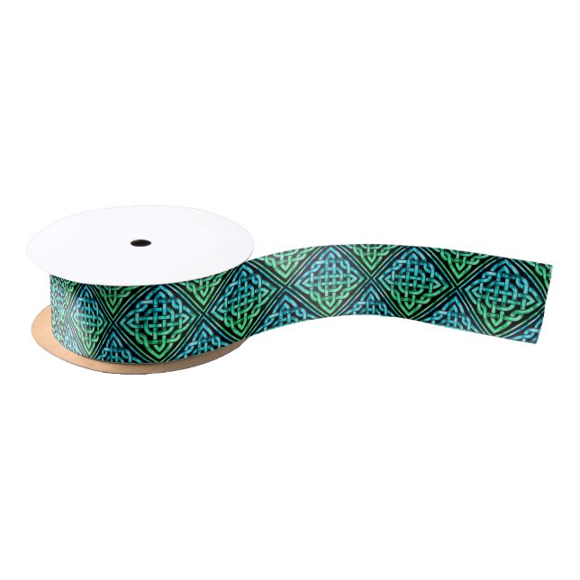 Celtic Knot - Blue Green Pattern Ribbon Satinband (Spule)
