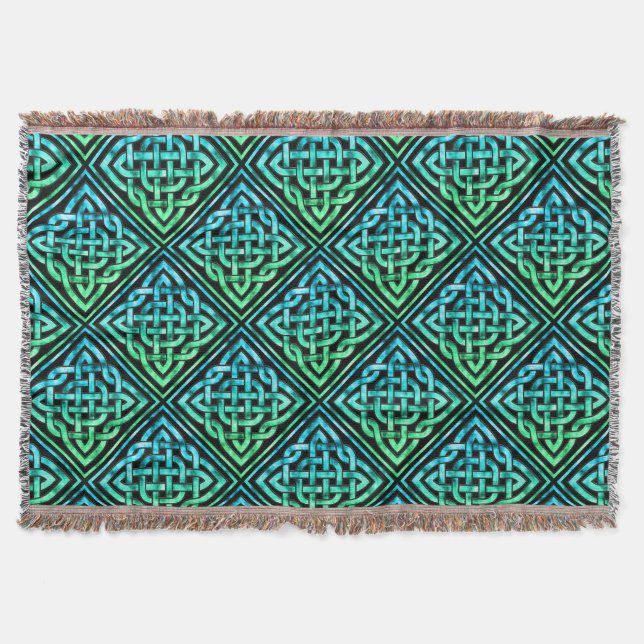 Celtic Knot - Blue Green Throw Blanket Decke (Vorderseite)