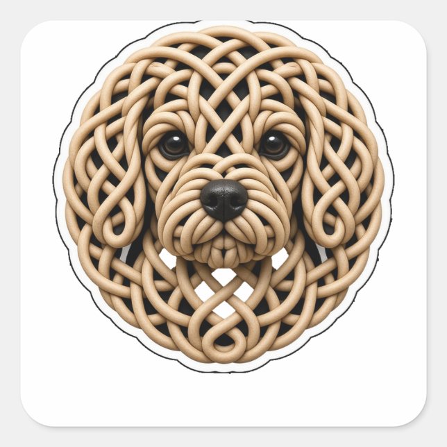 Celtic Knot Cavapoo Gesicht Quadratischer Aufkleber (Vorderseite)
