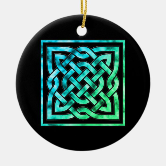 Celtic Knot Circle - Square Blue Green Keramikornament (Vorne)