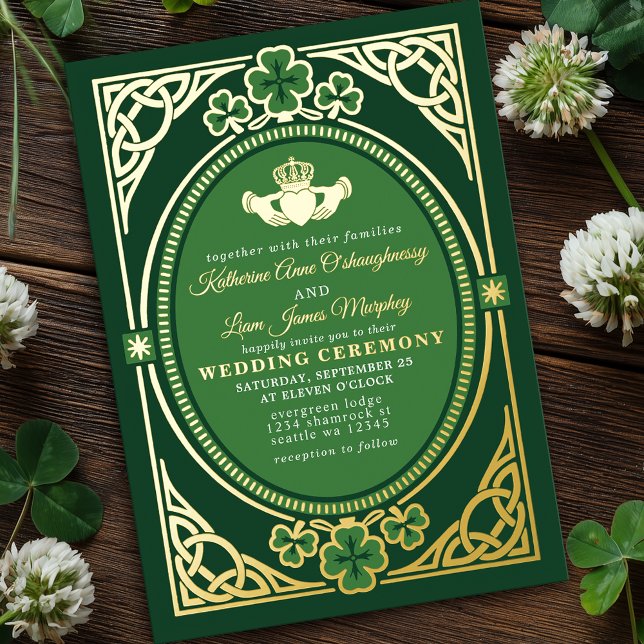 Celtic Knot Claddagh Shamrock Wedding Green  Folieneinladung (Von Creator hochgeladen)