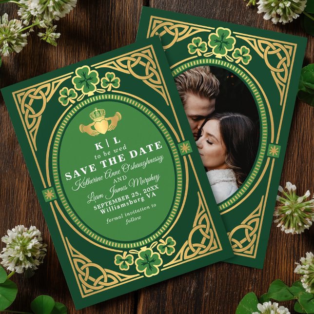 Celtic Knot Claddagh Shamrock Wedding Green  Save The Date (Von Creator hochgeladen)
