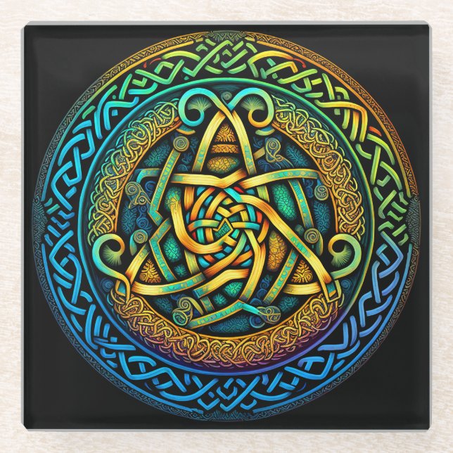 Celtic Knot Colorful Knüpfarbeit Glasuntersetzer (Vorderseite)