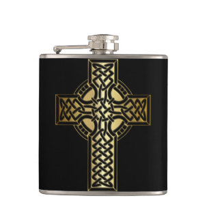 Celtic Knot Cross in Gold und Schwarz Flachmann