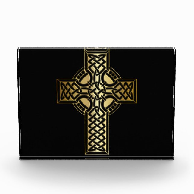 Celtic Knot Cross in Gold und Schwarz Fotoblock (Vorderseite)
