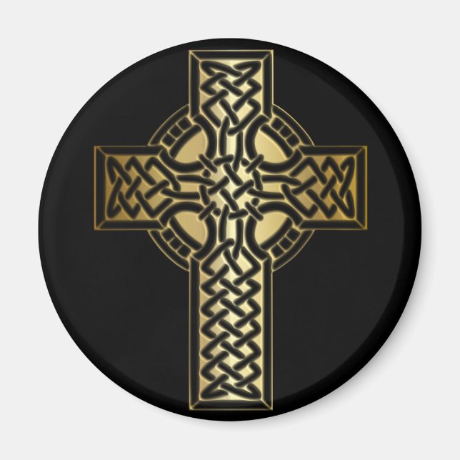 Celtic Knot Cross in Gold und Schwarz Magnet (Vorne)