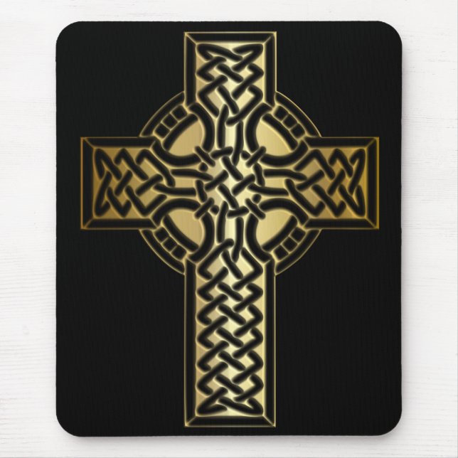 Celtic Knot Cross in Gold und Schwarz Mousepad (Vorne)