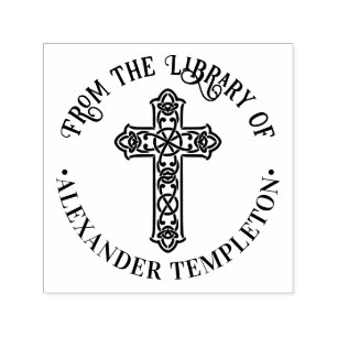 Celtic Knot Cross Round Library Name Permastempel