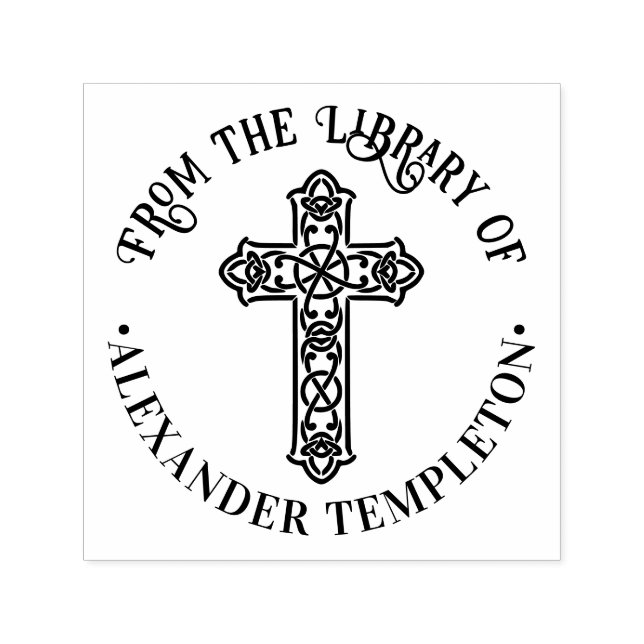 Celtic Knot Cross Round Library Name Permastempel (Design)