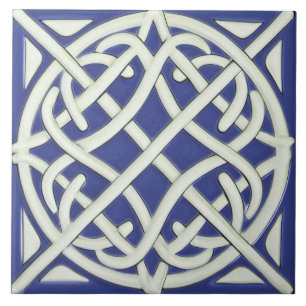 Celtic Knot Dark Blue und White Celtic Fliese
