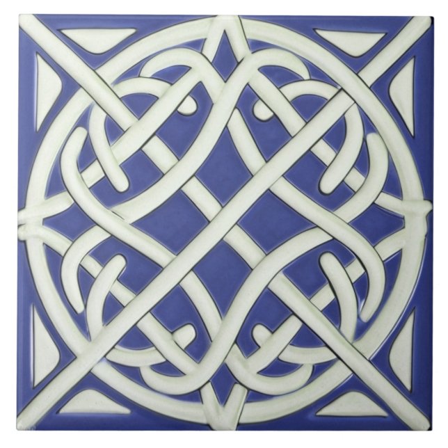 Celtic Knot Dark Blue und White Celtic Fliese (Vorderseite)