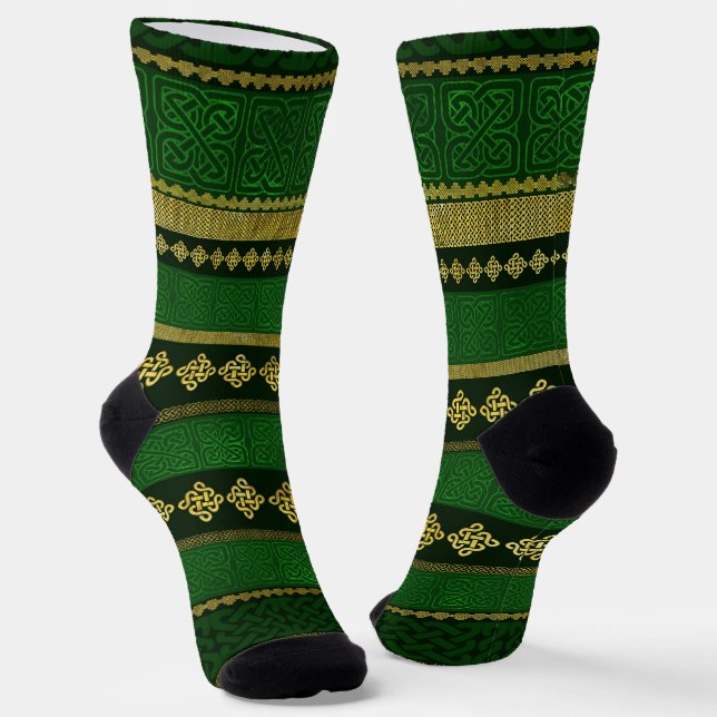 Celtic Knot Decorative Gold und Green Muster Socken (Gewinkelt)