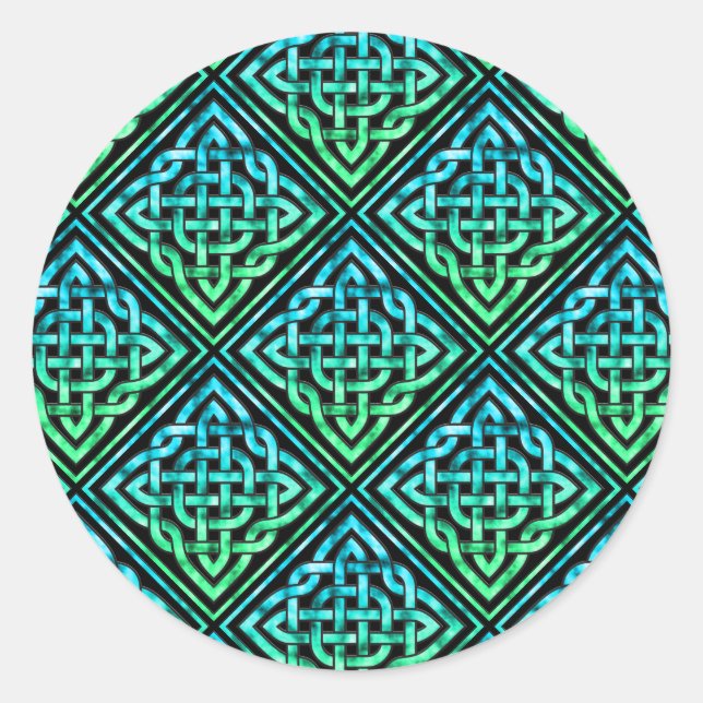 Celtic Knot - Diamond Blue Green Runder Aufkleber (Vorderseite)