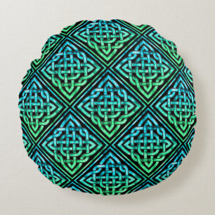 Celtic Knot - Diamond Blue Green Rundes Kissen