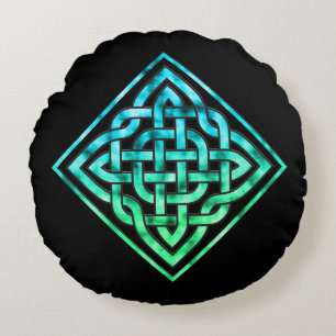 Celtic Knot - Diamond Blue Green Rundes Kissen