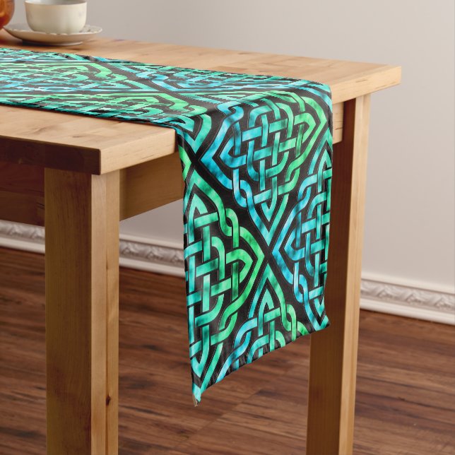 Celtic Knot - Diamond Blue Green Table Runner Kurzer Tischläufer (Beispiel)