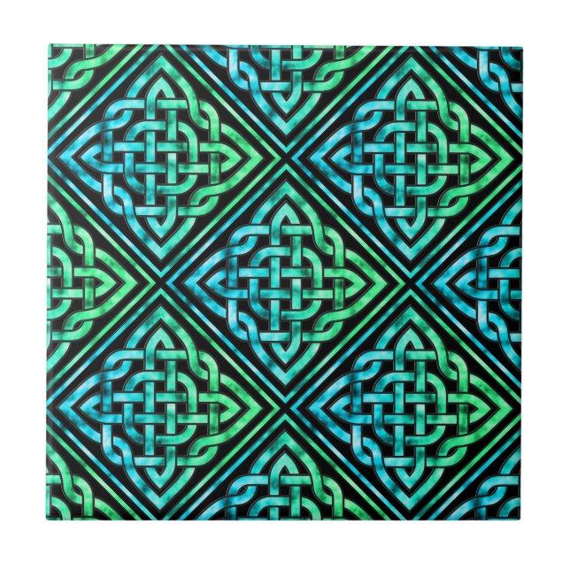 Celtic Knot - Diamond Blue Green Tile Keramik Tile Fliese (Vorderseite)