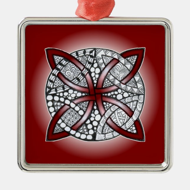 Celtic Knot Doodle Maroon Red Ornament Aus Metall (Vorne)