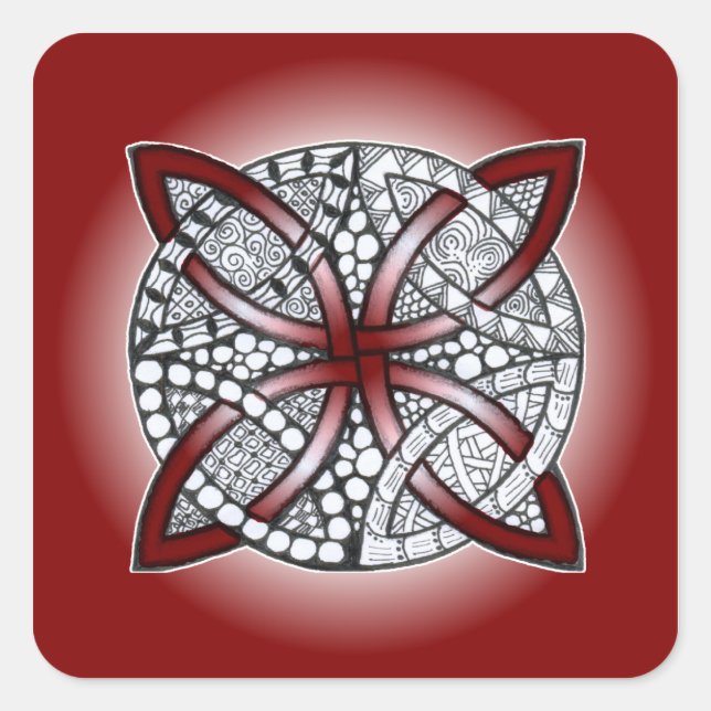 Celtic Knot Doodle Maroon Red Quadratischer Aufkleber (Vorderseite)