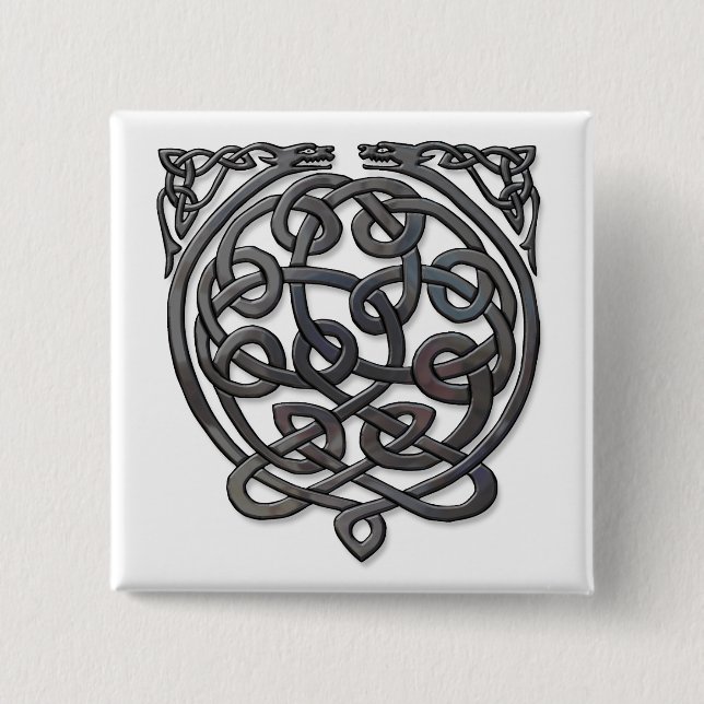 Celtic Knot Dragons - Black Chrome Button (Vorderseite)