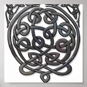 Celtic Knot Dragons - Black Chrome Poster