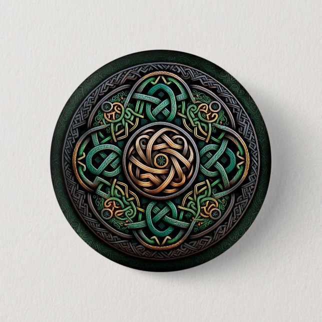 Celtic Knot Green Gold Knüpfarbeit Button (Vorderseite)