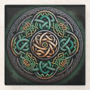 Celtic Knot Green Gold Knüpfarbeit Glasuntersetzer