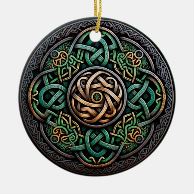 Celtic Knot Green Gold Knüpfarbeit Keramik Ornament (Vorne)