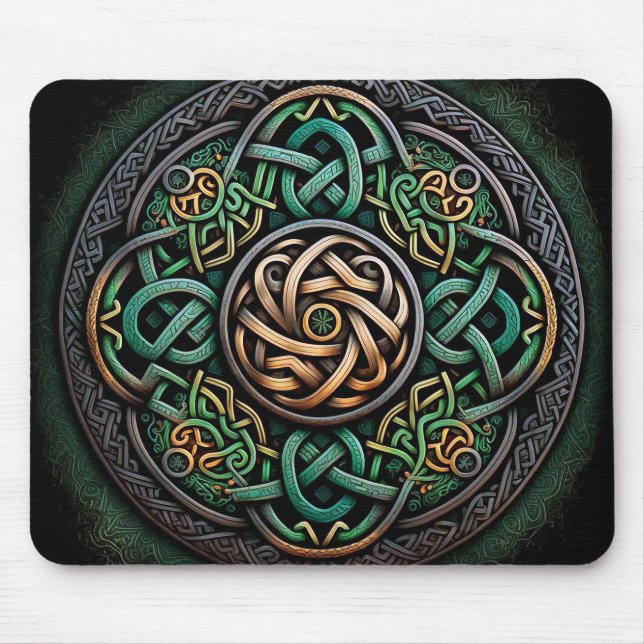 Celtic Knot Green Gold Knüpfarbeit Mousepad (Vorne)