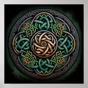 Celtic Knot Green Gold Knüpfarbeit Poster