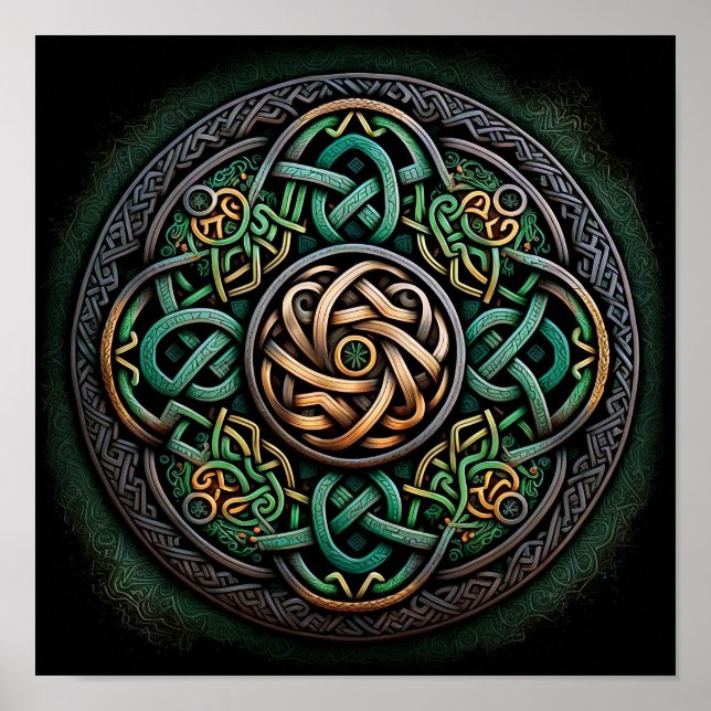 Celtic Knot Green Gold Knüpfarbeit Poster (Vorne)