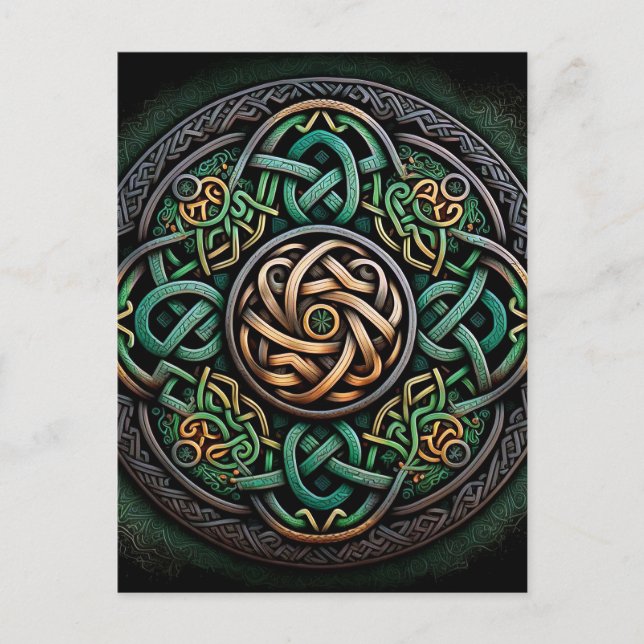 Celtic Knot Green Gold Knüpfarbeit Postkarte (Vorderseite)