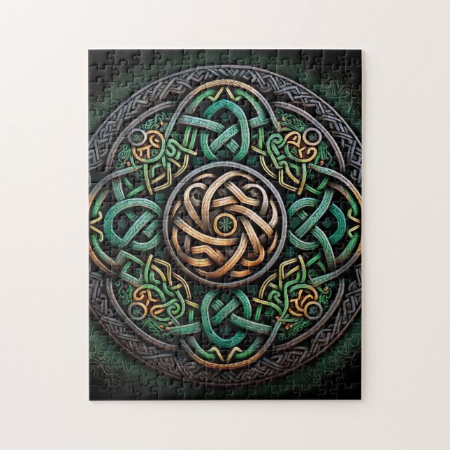 Celtic Knot Green Gold Knüpfarbeit Puzzle (Vertikal)