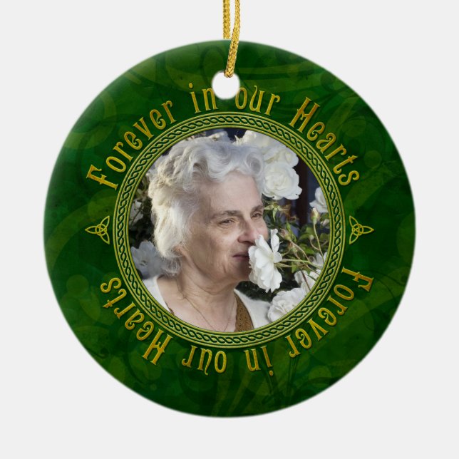 Celtic Knot Green Memorial Foto Weihnachten Keramik Ornament (Vorne)