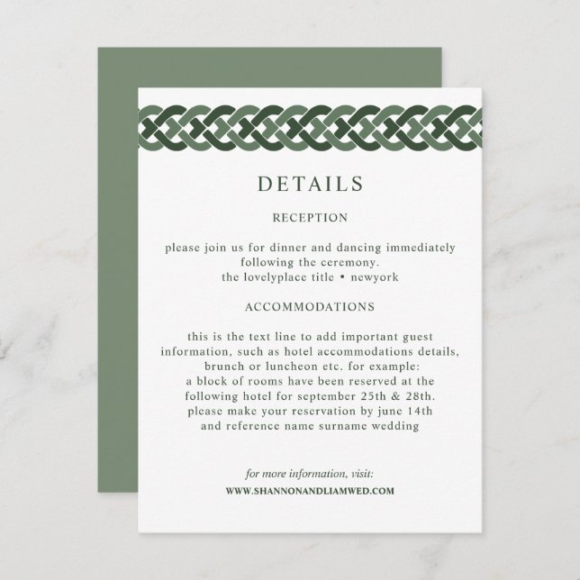 Celtic Knot | Green Wedding Information Guest Begleitkarte (Vorne/Hinten)
