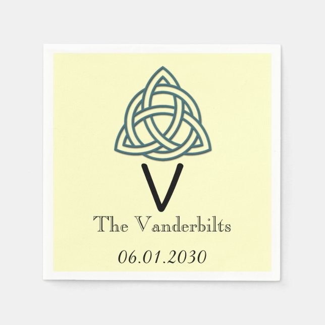 Celtic Knot in Aquamarine und Elfenbeinmonogramm W Serviette (Vorderseite)