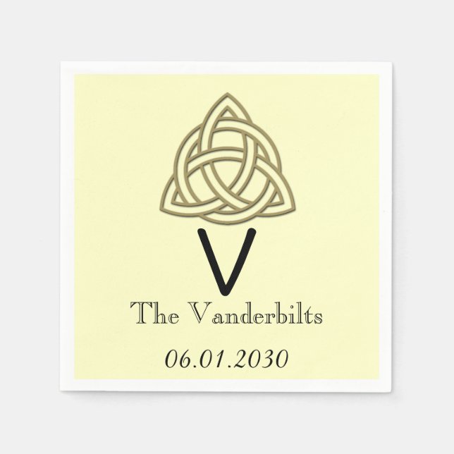 Celtic Knot in Gold und Ivory Monogram Wedding Serviette (Vorderseite)