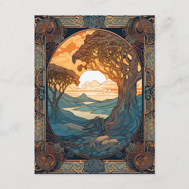 Celtic Knot Landscape Tree Knüpfarbeit Postkarte (Vorderseite)