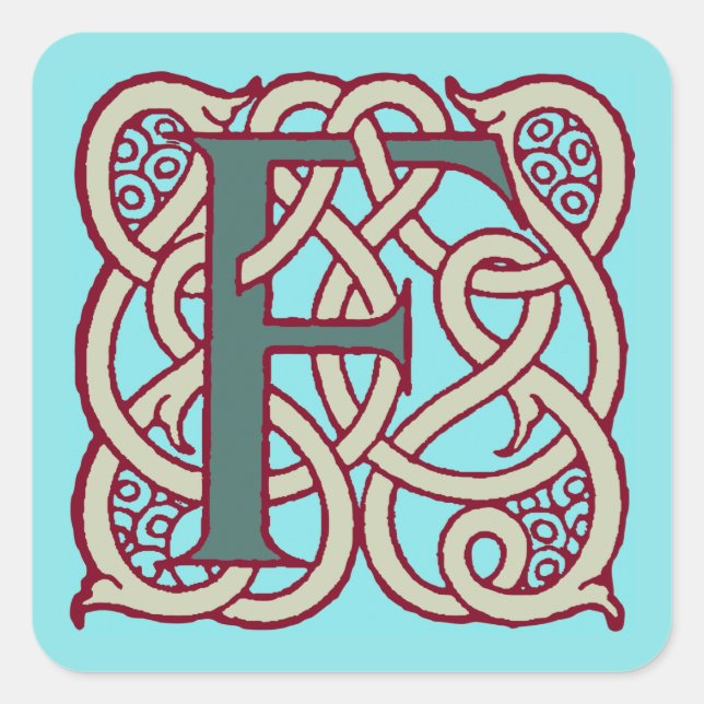 Celtic Knot Letter Initial Monogramm F Quadratischer Aufkleber (Vorderseite)