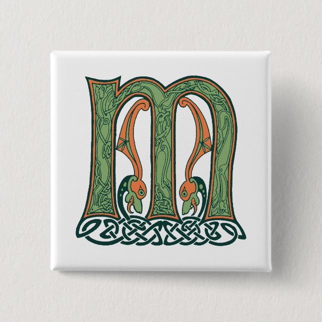 Celtic Knot Letter M, irisches Design Button (Vorderseite)