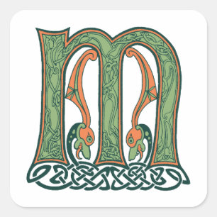 Celtic Knot Letter M, irisches Design Quadratischer Aufkleber