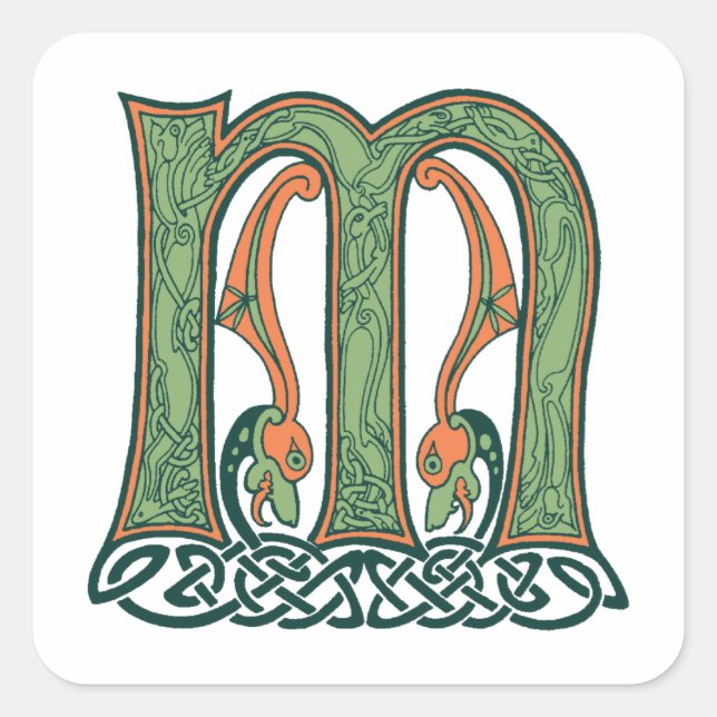 Celtic Knot Letter M, irisches Design Quadratischer Aufkleber (Vorderseite)