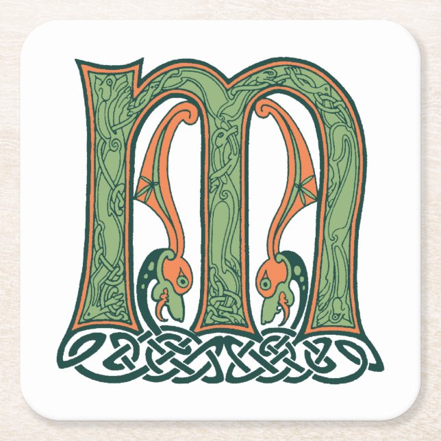Celtic Knot Letter M, irisches Design Rechteckiger Pappuntersetzer (Vorderseite)