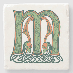 Celtic Knot Letter M, irisches Design Steinuntersetzer