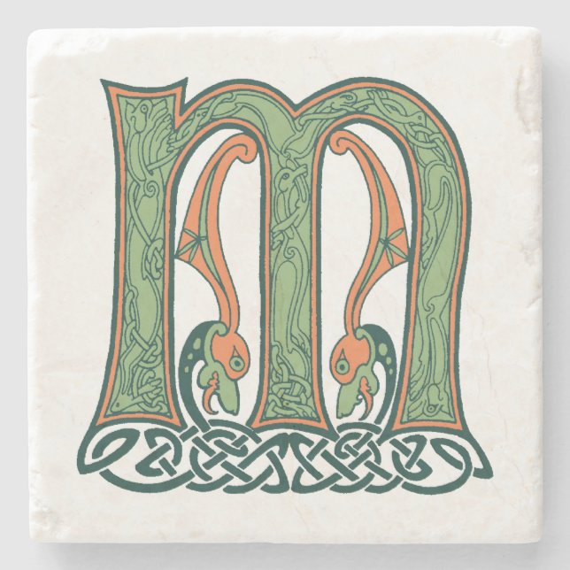 Celtic Knot Letter M, irisches Design Steinuntersetzer (Vorderseite)