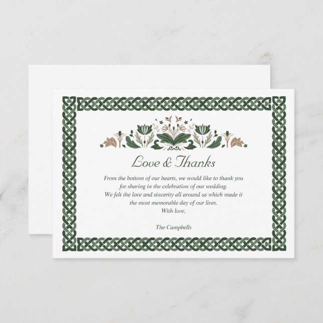 Celtic Knot Modern Floral Irish Wedding DANKE Einladung (Vorne/Hinten)