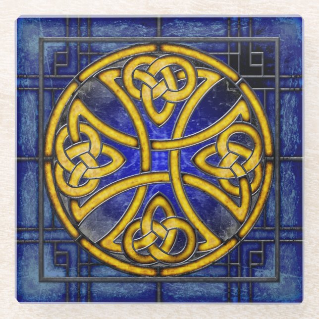Celtic Knot on Blue Stainglas Untersetzer (Vorderseite)
