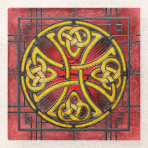 Celtic Knot on Red Stains Glass Untersetzer