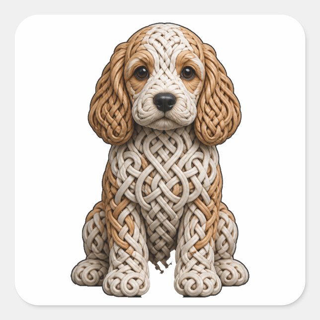 Celtic Knot Parti Cockapoo Quadratischer Aufkleber (Vorderseite)